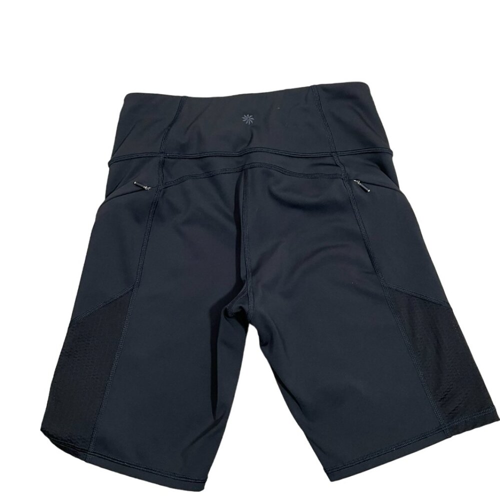 Athleta Biker Shorts Contender 9" High Rise Zip Side Pockets Size S Black - Picture 4 of 9